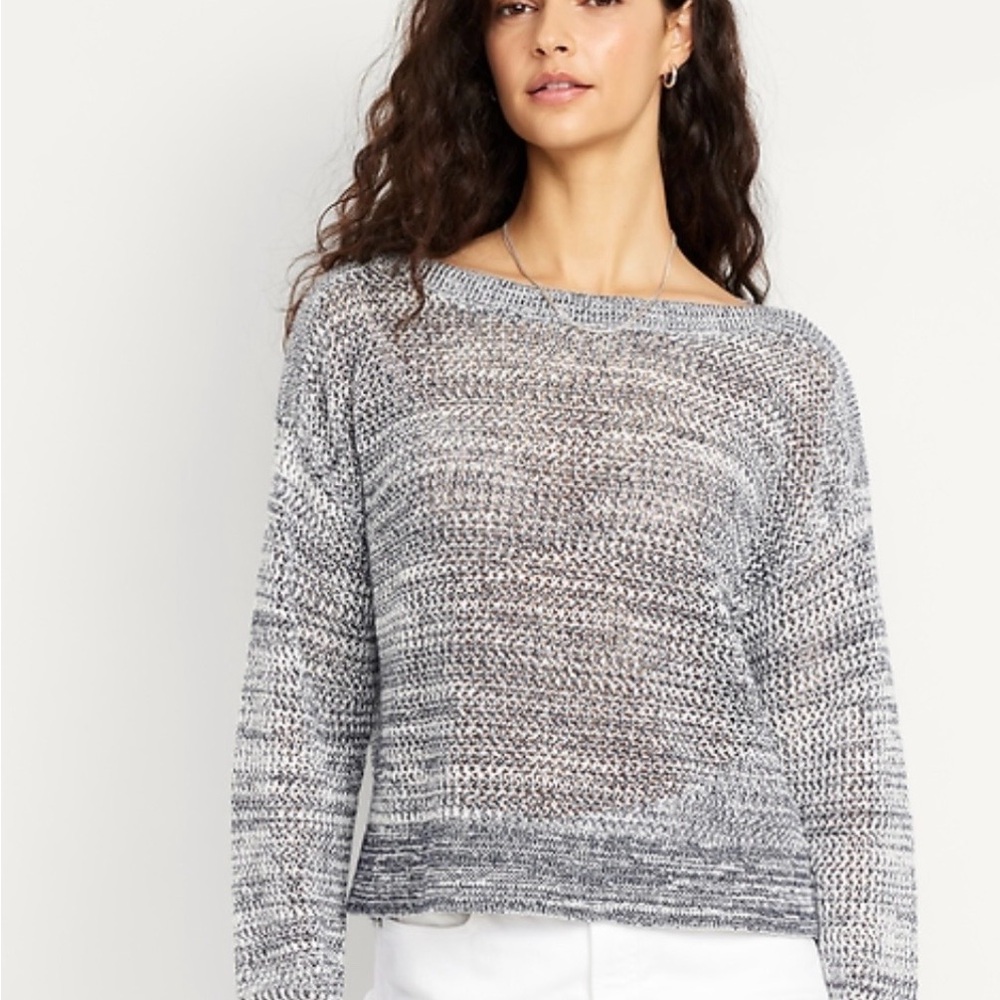Old Navy / Boat-Neck Open-Stitch Sweater Mix Grey Sz S